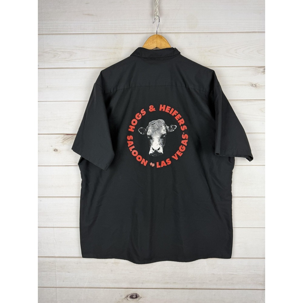 Red Kap Shirt Mens 2XL Black Hogs & Heifers Las Vegas Saloon Graphic Work Biker